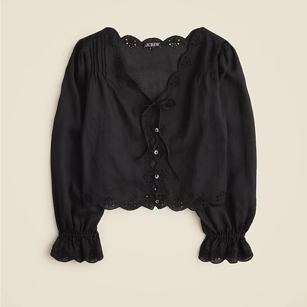 J.CREW Scallop-Trim Tie-Front Top in Ramie